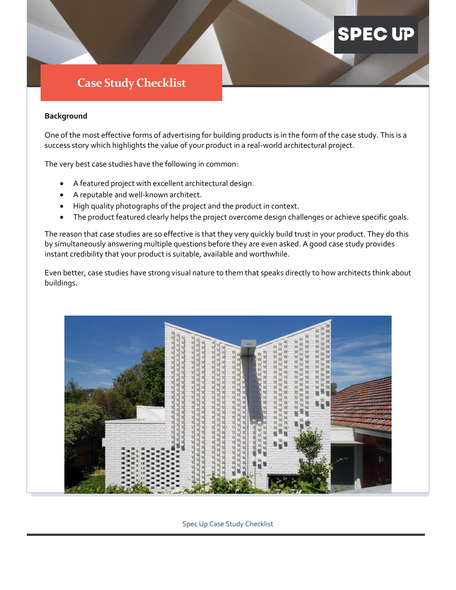 First page of the Spec Up Case Study Checklist