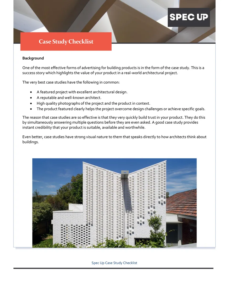 First page of the Spec Up Case Study Checklist